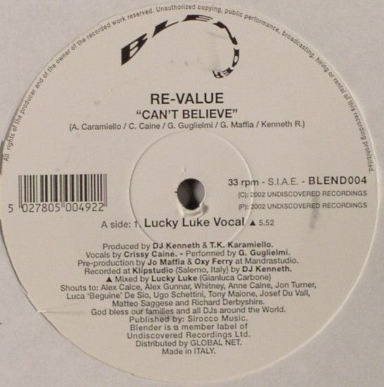 Re-Value : Can't Believe (12")
