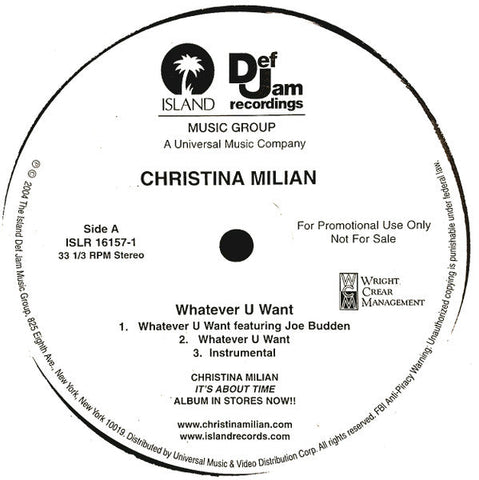 Christina Milian : Whatever U Want (12", Promo)