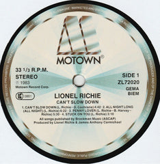 Lionel Richie : Can't Slow Down (LP, Album, RE, Gat)