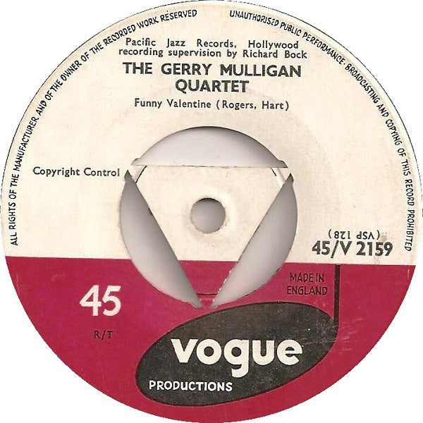 Gerry Mulligan Quartet : My Funny Valentine / Carioca (7", Single)