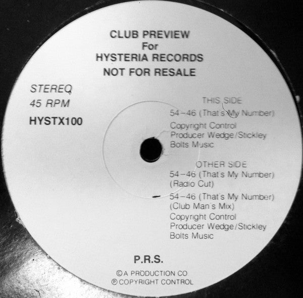Partners Rime Syndicate : 54-46 (That's My Number) (12", Pro)