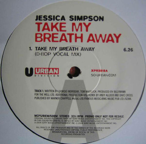 Jessica Simpson : Take My Breath Away (12", Promo)