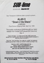 Alan X : Down 2 Da Disco (12", Promo)