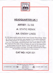DJ SS : Static Remix / Enemy Lines (12")