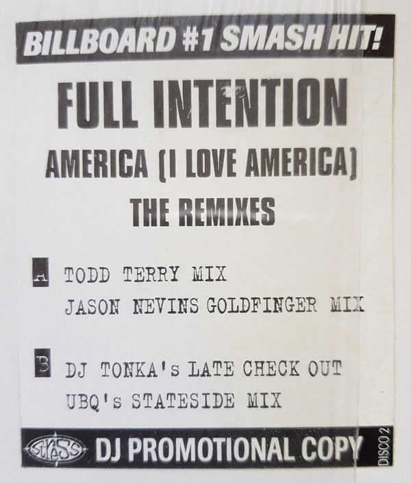 Full Intention : America (I Love America) The Remixes (12", Promo)