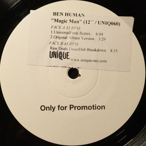 Ben Human : Magic Man (12", Promo, W/Lbl, Sti)
