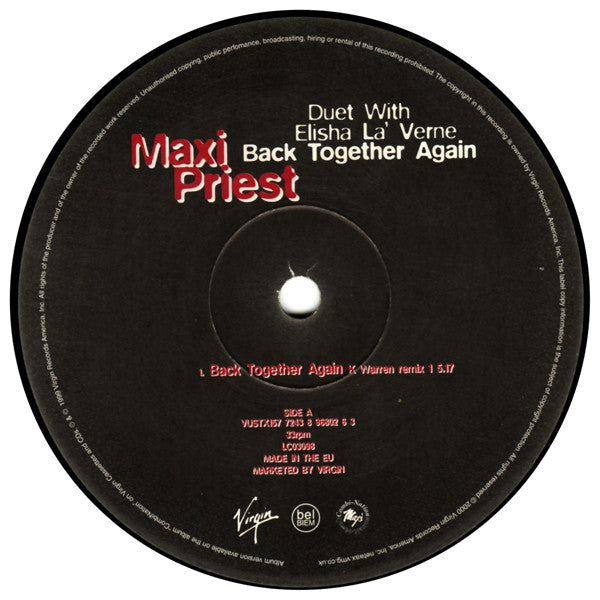 Maxi Priest Duet With Elisha La 'Verne* : Back Together Again (12", Promo, Yel)