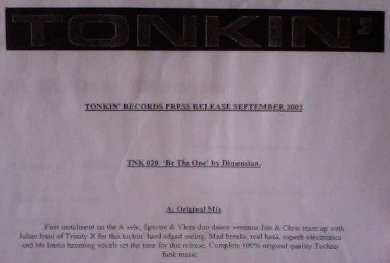 Dimension : Be The One (12", Promo, W/Lbl)