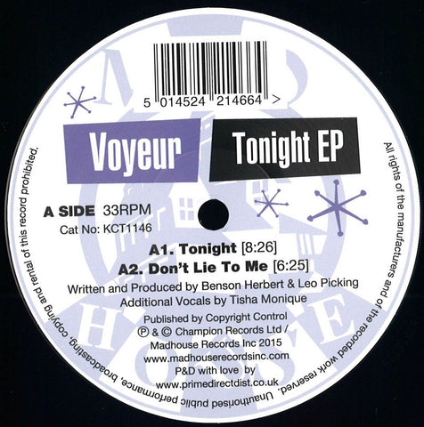 Voyeur - Tonight EP 12" Madhouse Records Inc ‎– KCT1146
