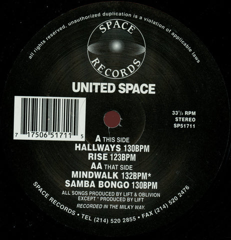 United Space ‎– Hallways - Space Records (US) ‎– SP51711