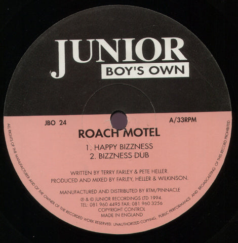 Roach Motel ‎– Happy Bizzness / Wild Luv - Junior Boy's Own ‎– JBO 24