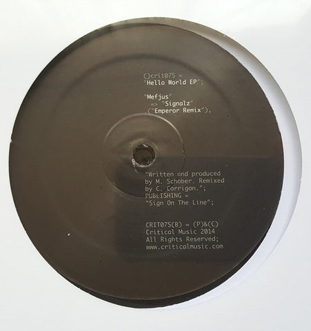 Emperor & Mefjus ‎– Hello World EP - REPRESS Critical Recordings ‎– CRIT075