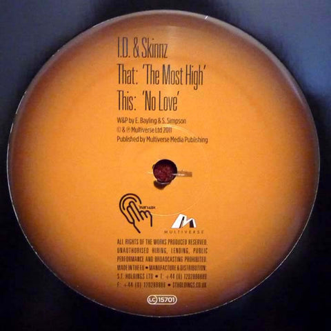 I.D. & Skinnz - The Most High / No Love 12" Earwax EAR015