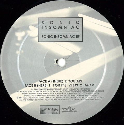 Sonic Insomniac ‎– Sonic Insomniac EP 12" New Religion ‎– REG 054