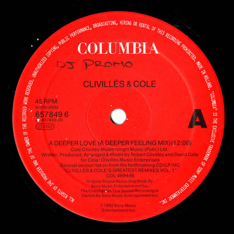 Clivilles & Cole - A Deeper Love 12" Columbia 6578496