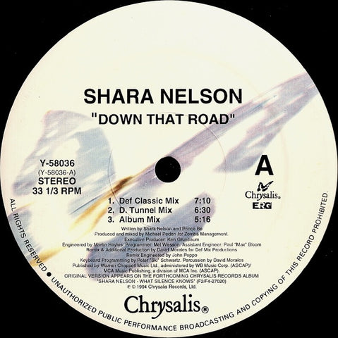 Shara Nelson - Down That Road 12" Chrysalis Y-58036