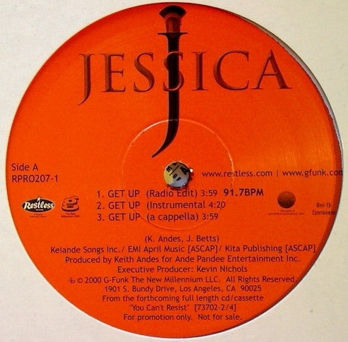 Jessica - Get Up 12" Restless Records, G-Funk Music RPRO207-1