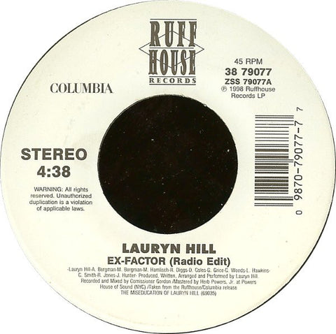 Lauryn Hill ‎– Ex-Factor / When It Hurts So Bad 12" Ruffhouse Records ‎– 38 79077