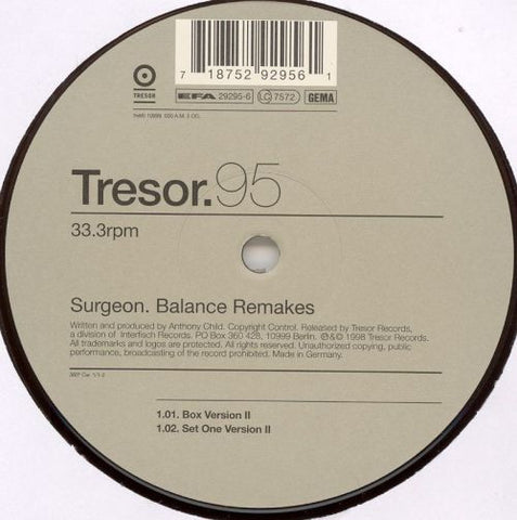 Surgeon ‎– Balance Remakes 12" Tresor ‎– Tresor 95