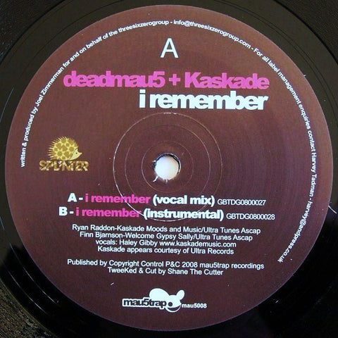 deadmau5 & Kaskade ‎– I Remember - Mau5trap Recordings ‎– mau5008