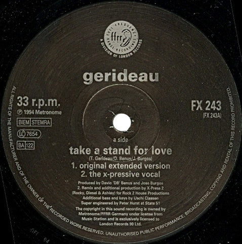 Gerideau - Take A Stand For Love 12" FFRR FX 243