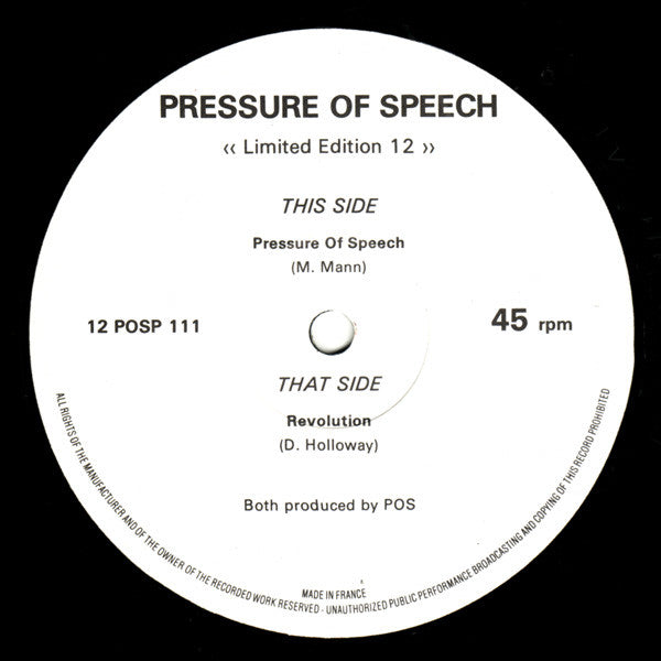 Pressure Of Speech - Pressure Of Speech / Revolution 12" North South 12 POSP 111