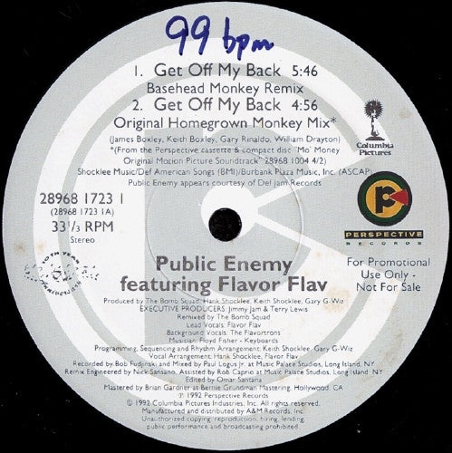 Public Enemy Featuring Flavor Flav - Get Off My Back 12" Perspective Records 28968 1723 1