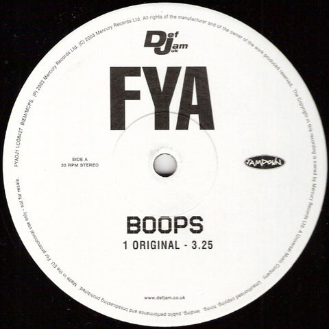 FYA ‎– Boops 12" Def Jam UK ‎– FYADJ1