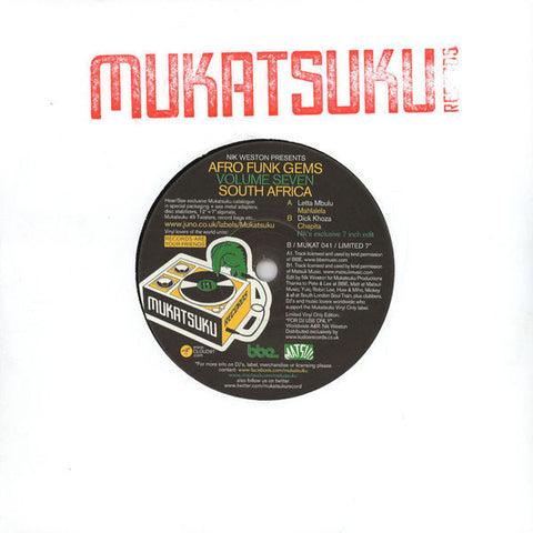 Nik Weston Presents Letta Mbulu / Dick Khoza ‎– Afro Funk Gems Volume Seven: South Africa 7" Mukatsuku Records ‎– MUKAT 041