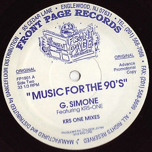G. Simone Featuring KRS-One - Music For The 90's 12" Front Page Entertainment FP1901, FP1902