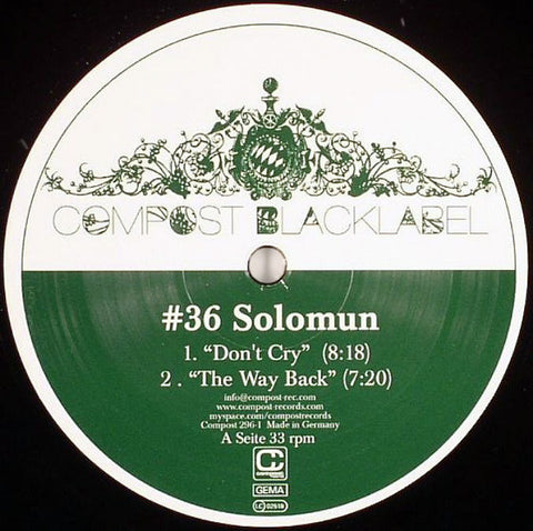 Solomun ‎– Don't Cry - Compost Records ‎– Compost 296-1, Compost Black Label ‎– 36