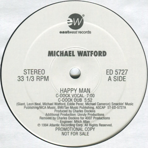 Michael Watford - Happy Man 12" EastWest Records America ED 5727