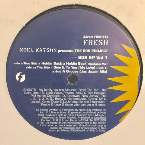 Noel Watson Presents The 909 Project ‎– 909 EP Volume 1 12" Fresh ‎– FRSHT13
