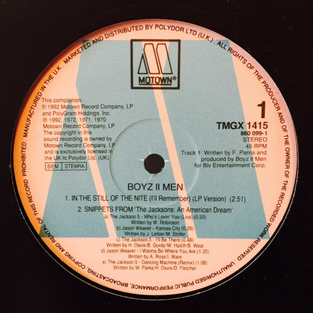 Boyz II Men - In The Still Of The Nite (I'll Remember) 12" TMGX1415, 8600991 Motown