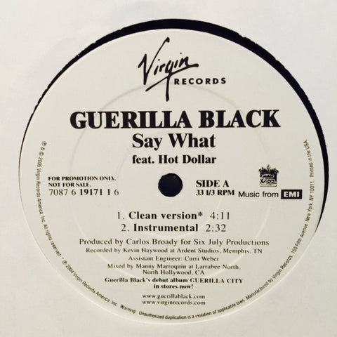 Guerrilla Black, Hot Dollar - Say What 12" 708761917116 Virgin