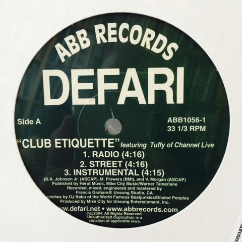 Defari - Club Etiquette / Built To Last 12" ABB10561 ABB Records