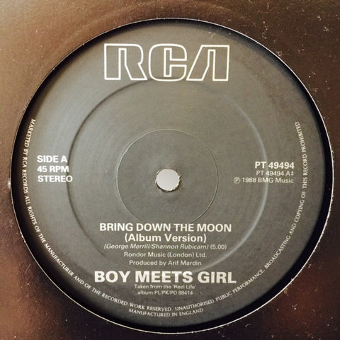 Boy Meets Girl - Bring Down The Moon 12" PT49494 RCA
