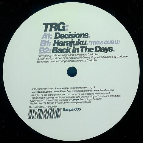 TRG - Decisions / Harajuku / Back In The Days 12" TEMPA036 Tempa