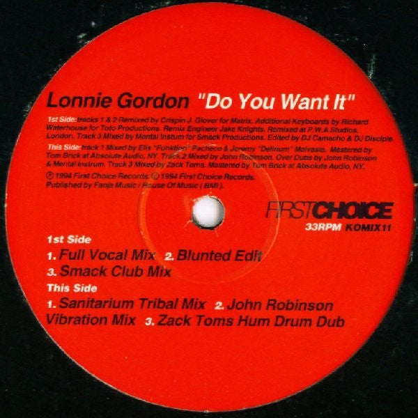 Lonnie Gordon - Do You Want It 12" KOMIX11 First Choice