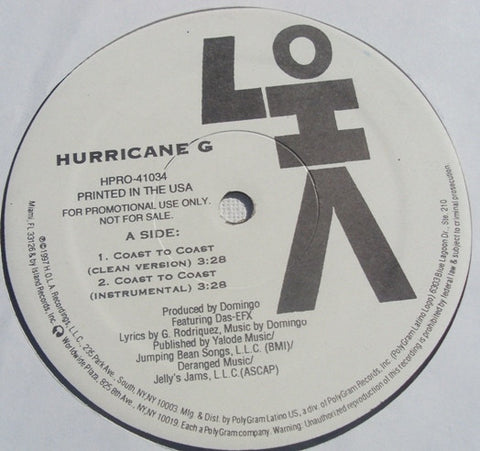 Hurricane G. ‎– Coast To Coast 12" H.O.L.A. Recordings ‎– HPRO-41034