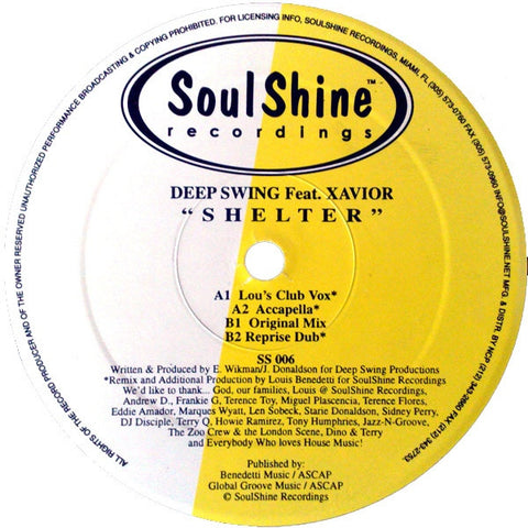 Deep Swing, Xavior - Shelter 12" SS006 SoulShine Recordings