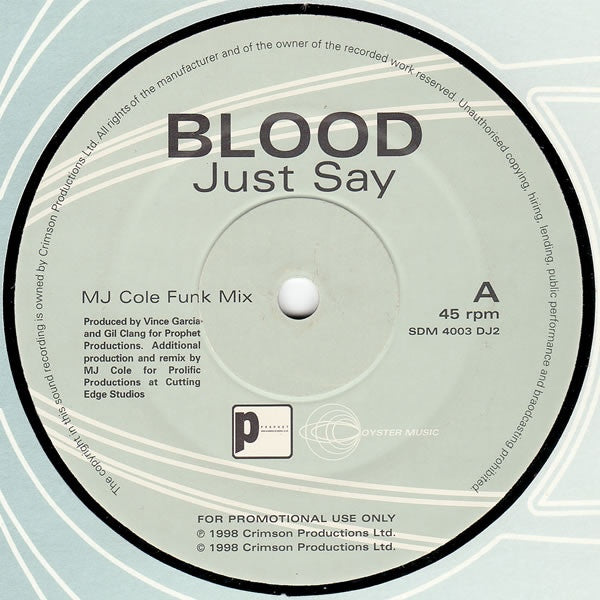 Blood - Just Say It 12" SDM4003DJ2 Oyster Music