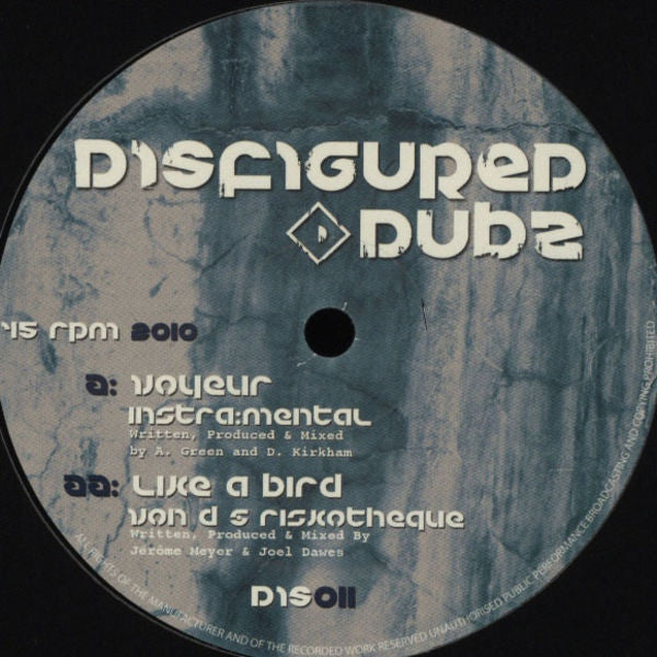 Instra:mental, Von D, Riskotheque - Voyeur / Like A Bird 12" DIS011 Disfigured Dubz