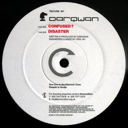 Darqwan - Confused ? / Disaster 12" TEXTURE001 Texture Records