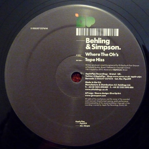 Behling & Simpson ‎– Where The Oh's Apple Pips ‎– Pips019
