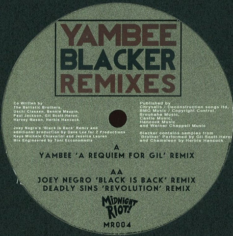 Yambee - Blacker Remixes - Midnight Riot Recordings ‎– MR004