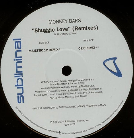 Monkey Bars, Gabrielle Widman ‎– Shuggie Love (Remixes) 12" Subliminal ‎– SUB 117R
