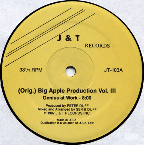 Various ‎– (Orig.) Big Apple Production Vol. III  J & T Records ‎– JT-103