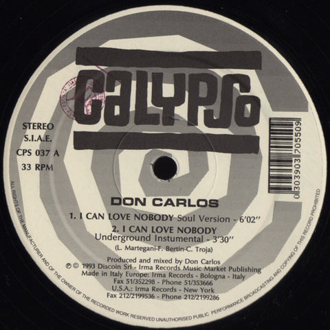 Don Carlos ‎– I Can Love Nobody - Calypso Records ‎– CPS 037