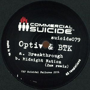 Optiv & BTK ‎– Breakthrough / Midnight Nation (2am Remix) 12" Commercial Suicide ‎– SUICIDE079